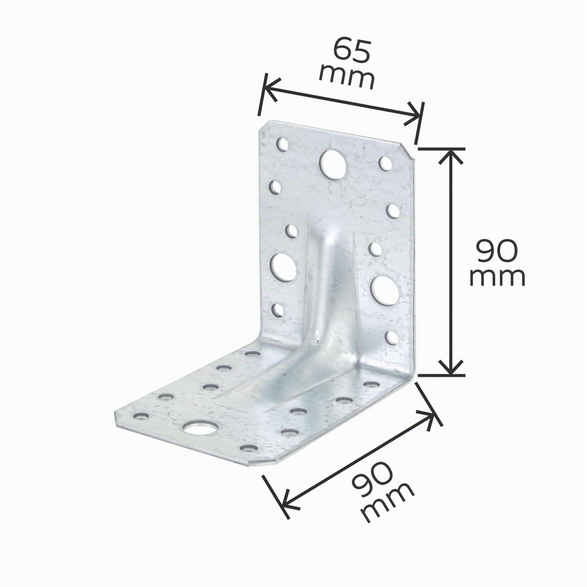 Alberts 846657 Équerre d'assemblage renforcée avec nervure | galvanisée Sendzimir | 90 x 90 x 65 mm | kit de 25