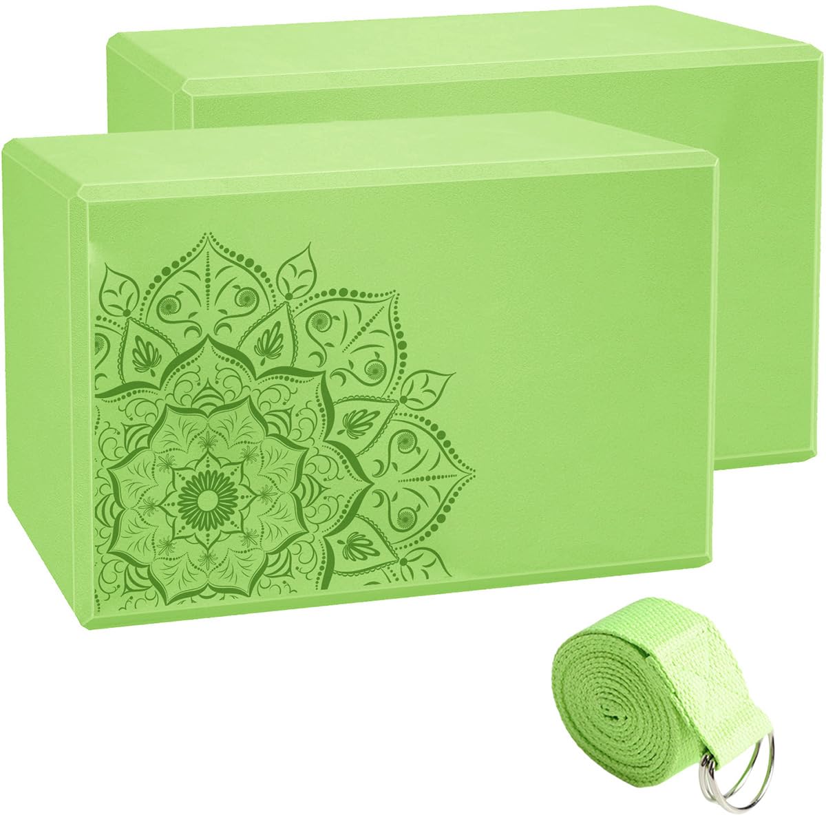 2 Pack Yoga Block Brick with Yoga Strap Set, EVA Foam Soft Non-Slip Yoga Bricks Lightweight Stability Balance Block Exercise Accessory for Pilates, Strength Toning, Fitness, Workouts, Meditation