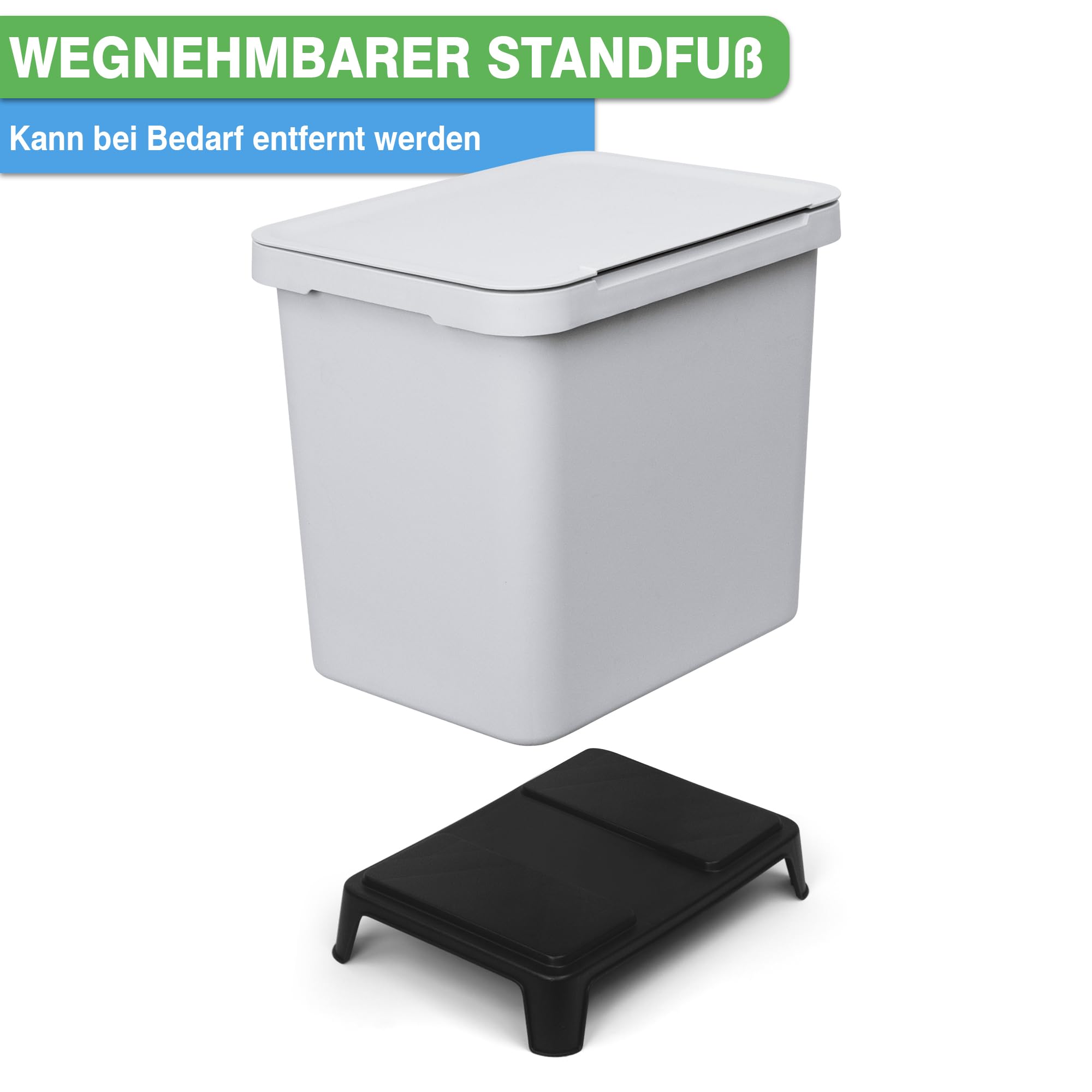 YourCasa Mülleimer Küche 2 Fächer [20L] im exklusiven Design - Mülltrennsystem mit Deckel und Fuß - Abfalleimer groß mit 2x10L herausnehmbaren Eimern Küchenabfalleimer recycling (Hellgrau, 20 Liter)