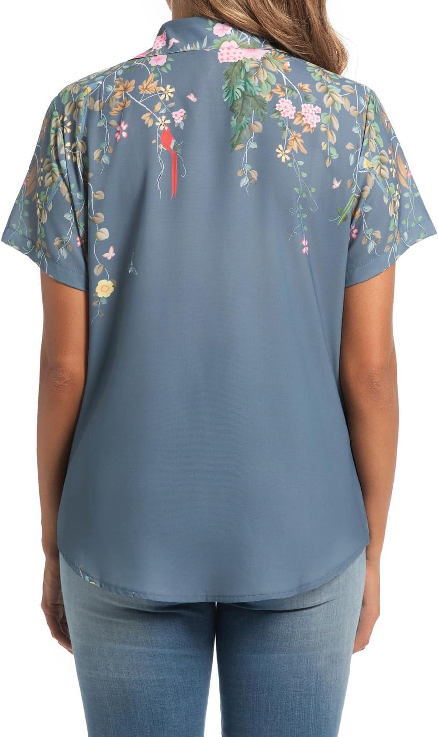 Womens Button Down Shirts Short Sleeve Summer Linen V Neck Collared Hawaiian Floral Print Cat Casual Blouse Tops - Image 5