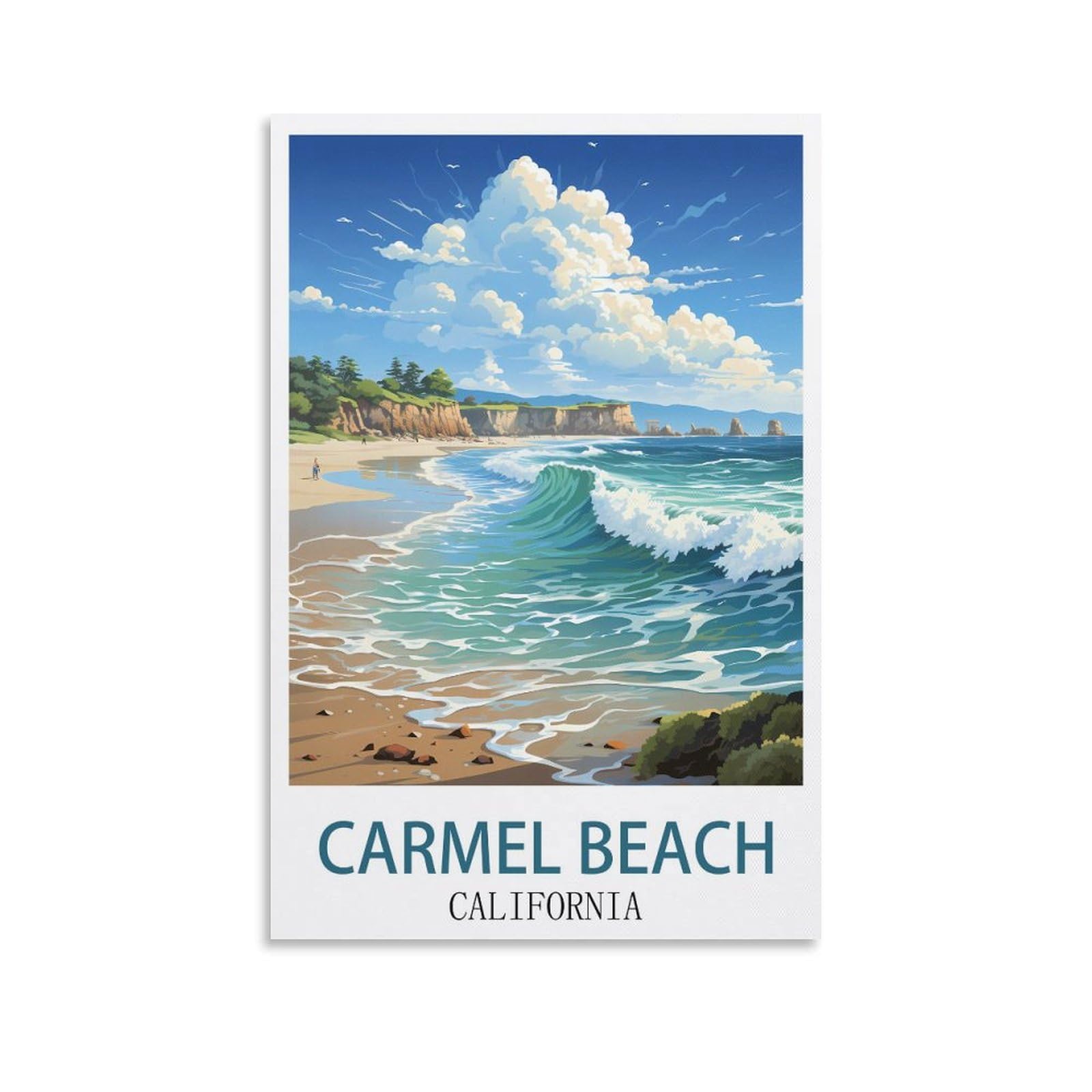 EZMLFA DIY Diamond Painting,Carmel Beach California 5D Landscape Diamond Painting Kits for Adult, Gem Art Crystal Art Kits for Adults, for Home Wall 30x40cm