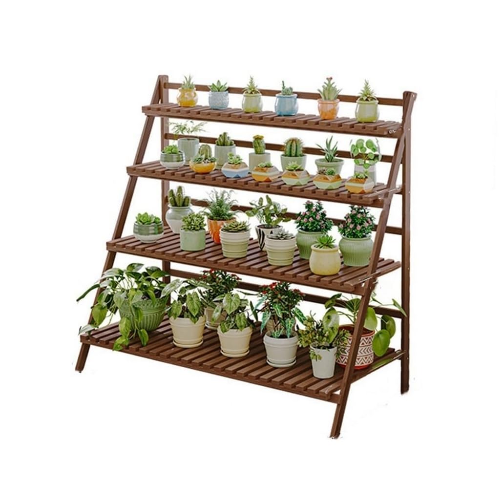 Support échelle en bambou pour plantes - 4 niveaux - Pliable - Pour intérieur et extérieur - Pour la maison, la terrasse, la pelouse, le jardin, le balcon - Marron