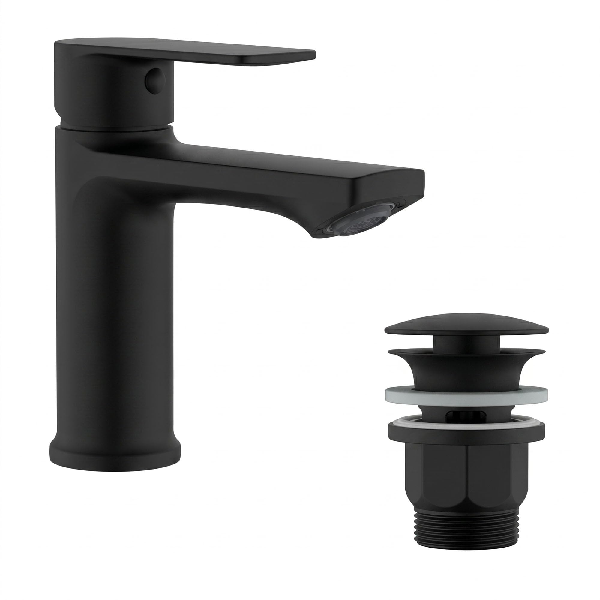 BELZ Black Basin Tap with Waste, Single Lever Hot & Cold Bathroom Sink Tap