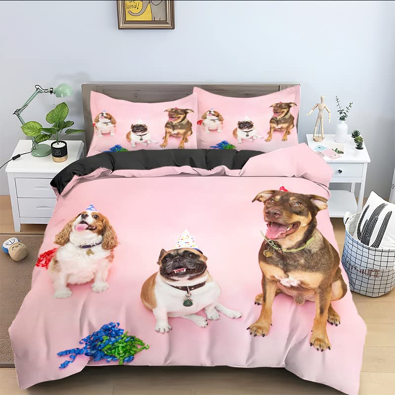 Parure de lit 90x190 enfant chien rose housse de couette 110g/㎡ microfibre avec taie