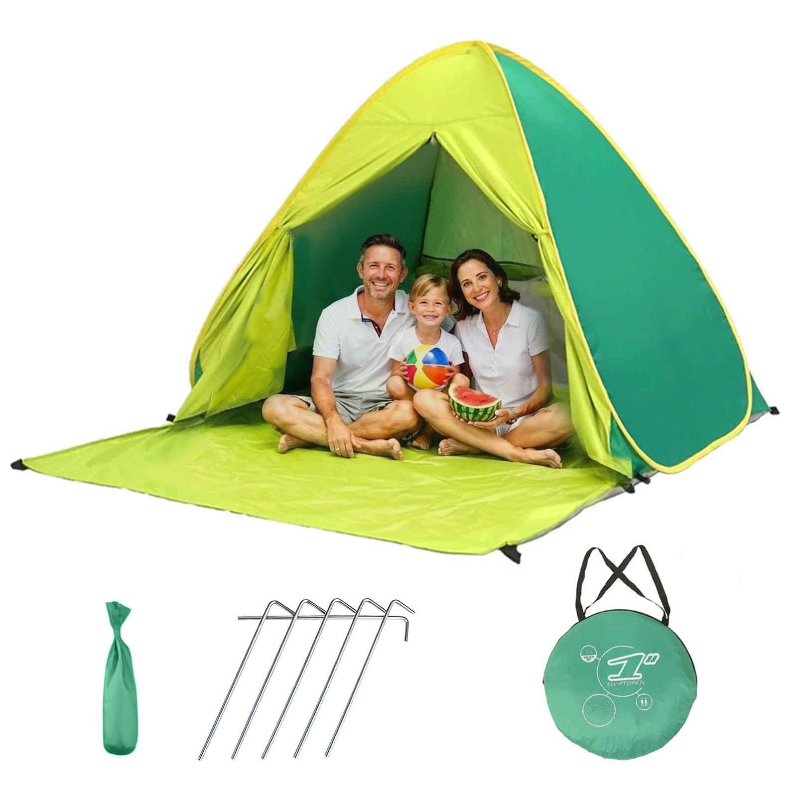Pop Up Beach Tent Large for 3-4 Person, 50+ UV Protection Sun Beach Shelter