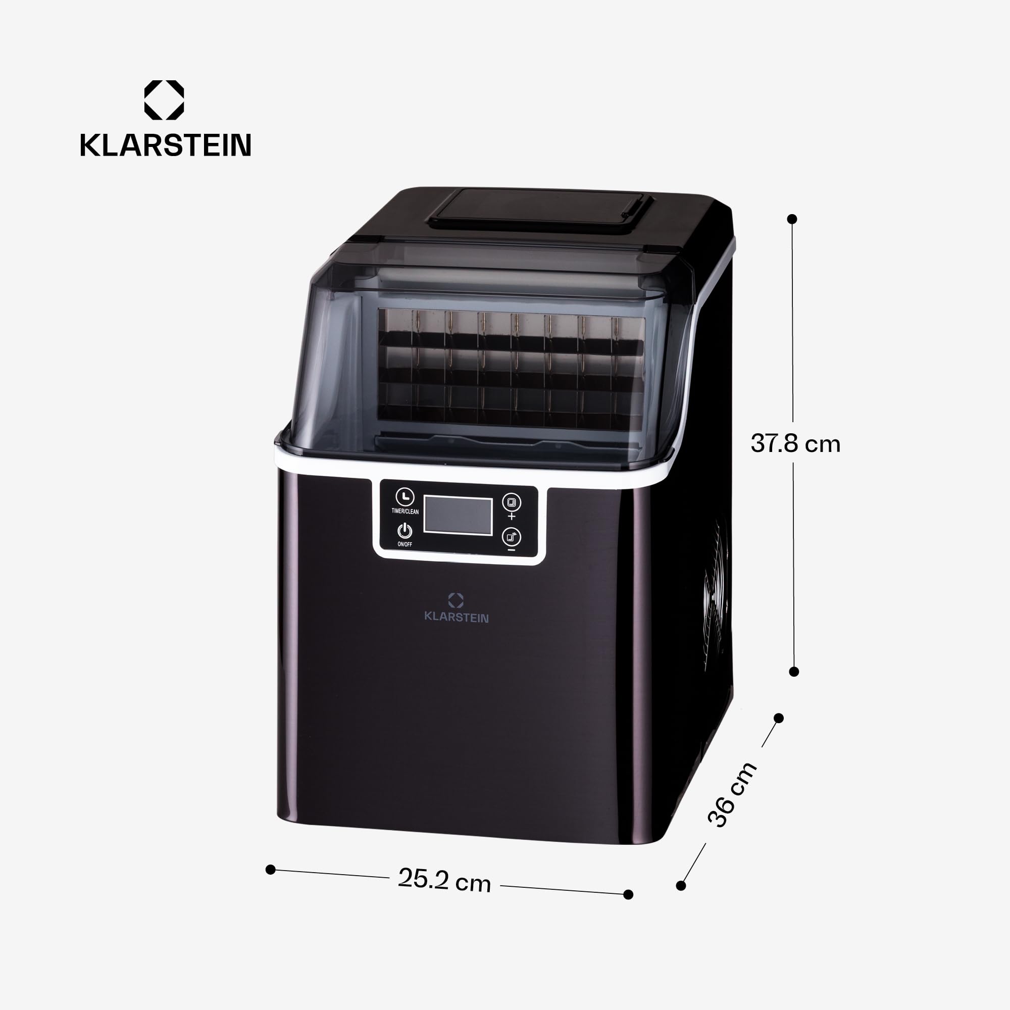Klarstein Eiswürfelmaschine für Zuhause Camping Gastro, Schnelle Mini , Profi Eismaschine für Große Kleine Klare Eiswürfel, Selbstreinigend mit 3,2L Eiswürfelbehälter, 20kg/24h