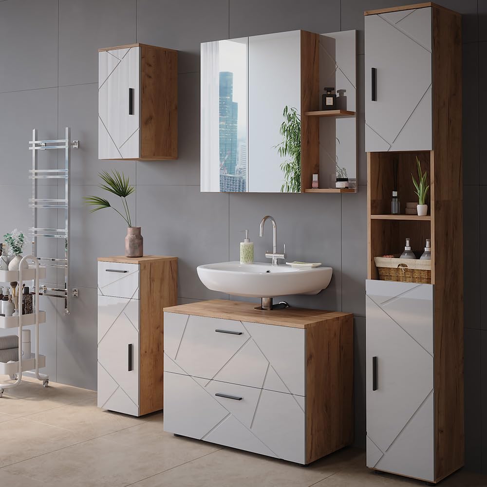 DICTAC Armoire de Salle de Bain avec Miroir et LED éclairage Double