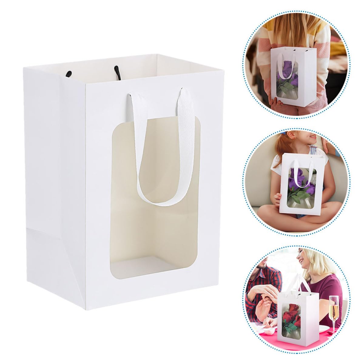 HOOWIFFY 25 Sacchetti Regalo Finestra Trasparente e Manici Chiari, Sacchetti per Dolcetti e Bomboniere, per Feste, Matrimoni e Confezionamento Regali, Formato Piccolo Resistente