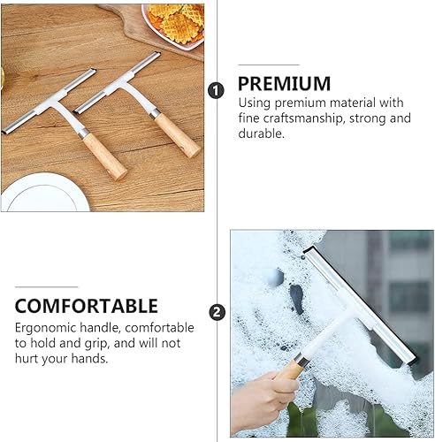 Miniatura 2 de Cabilock Limpiador de ventana para coche, escobilla de mango de madera, rascador de goma y vidrio, herramienta de limpieza de ventanas para lavar y