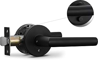 Berlin Modisch Privacy Lever Door Handle Sleek Round Easy to Open Locking Lever Set [for Bedroom or Bathroom] Reversible for Right & Left Sided Doors Heavy Duty - Iron Black Finish