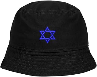 Mens Bucket Hat Israel Star of David Embroidered Washed Cotton Classic Bucket Hat (Black,7 1/2)