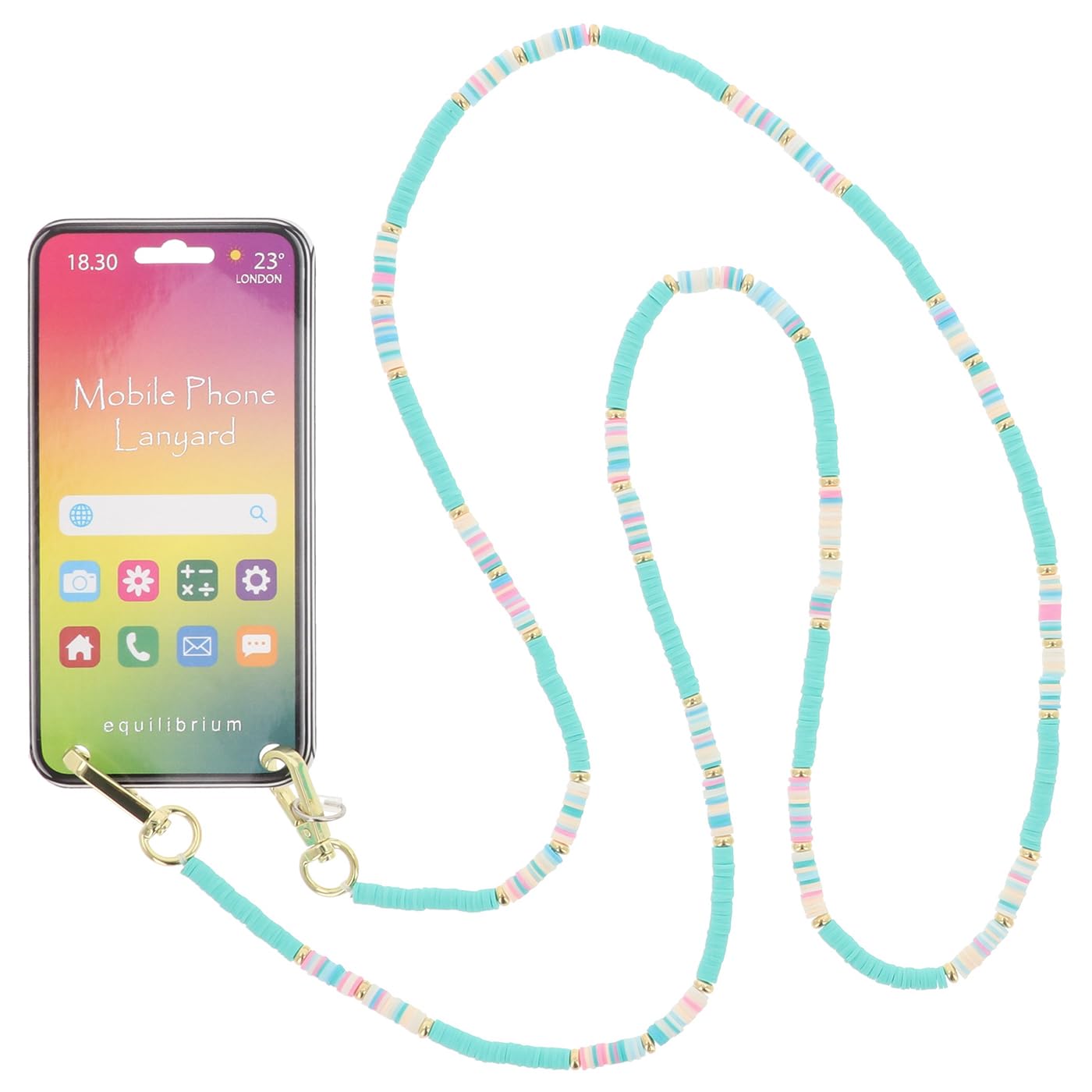 Equilibrium Unisex Aqua Beaded Mobile Phone Lanyard Long Body Secure Strap - Black Or Multicoloured (Aqua)