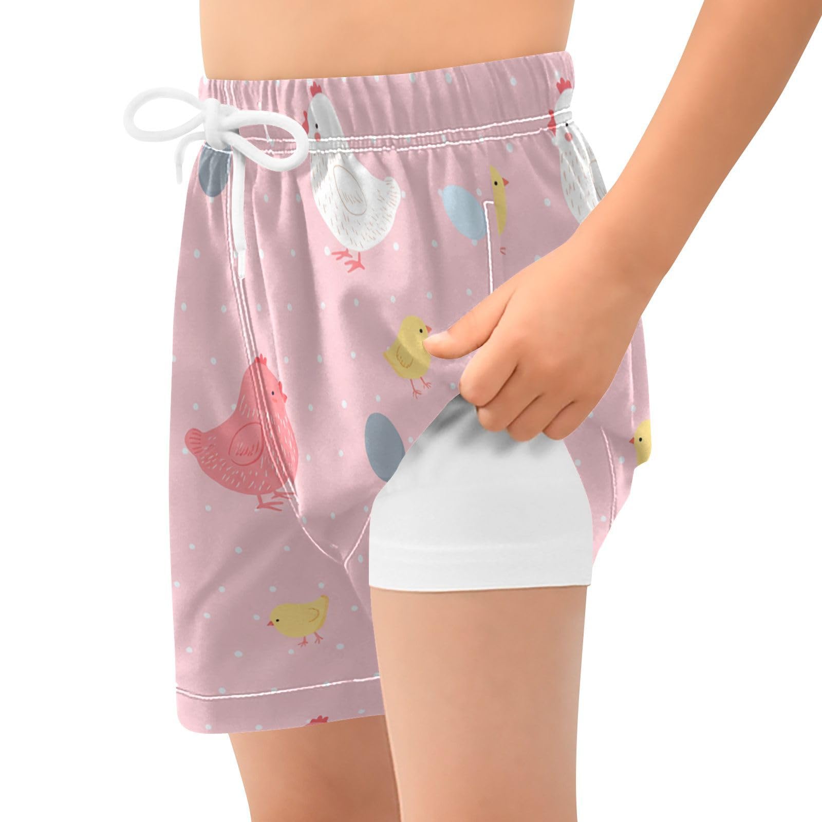 YANENDIE Boy Swim Trunks with Compression Liner Chickens Pattern Boys Swim Shorts Quick Dry Beach Shorts