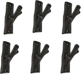 DeLeon Set of 6 Rustic Brown Cast Iron Tree Branch Wall Hooks - Ideal fo...