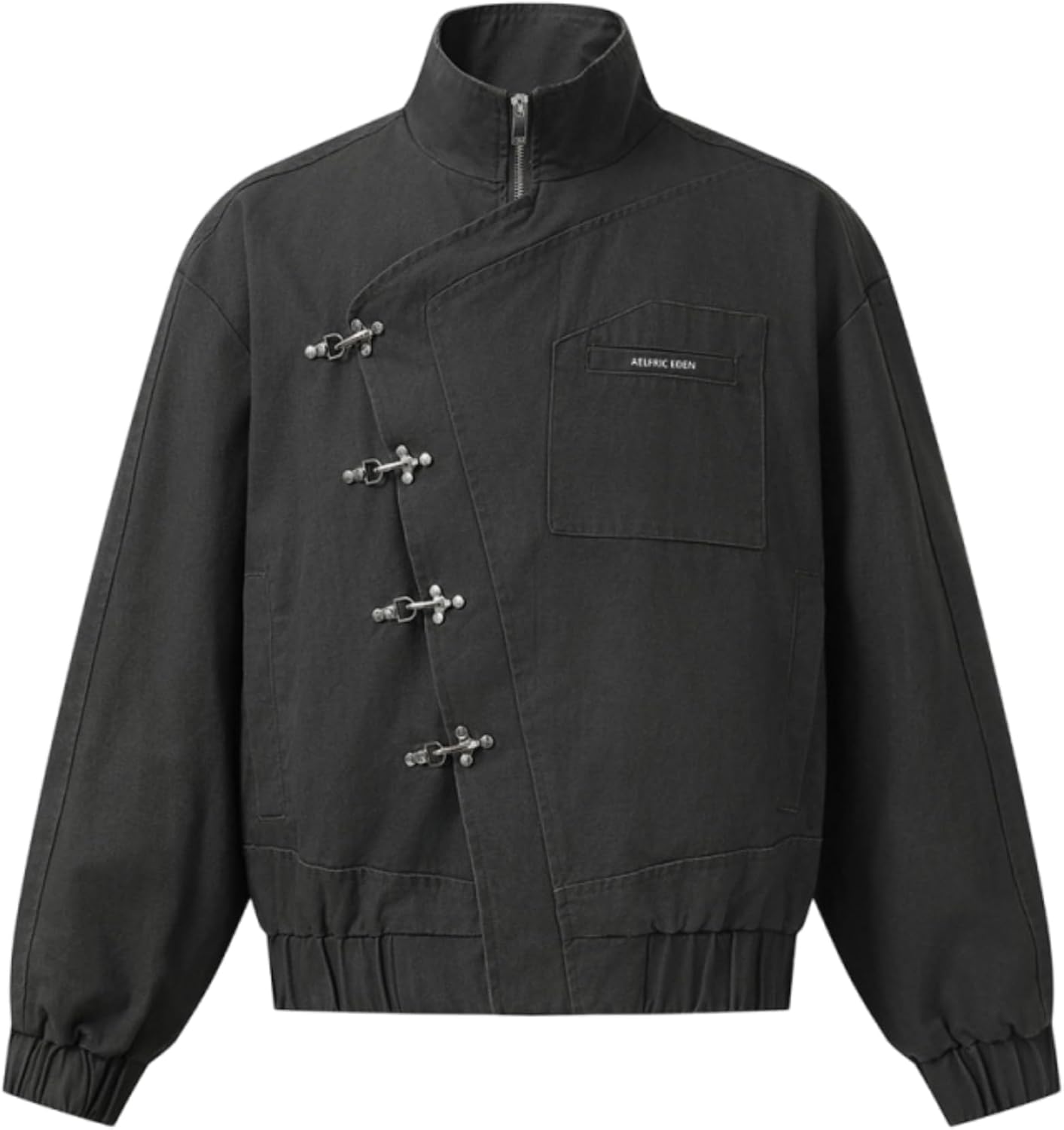 Aelfric Eden Mens Jackets Metal Button Boxy Jacket Vintage Casual Collared Streetwear Slant Placket Soft Warm Coats