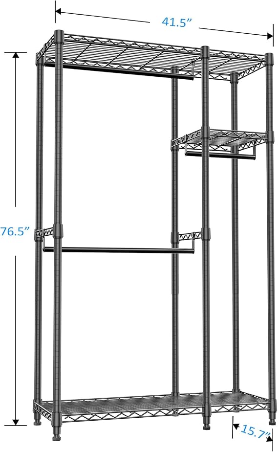 IZEUK Heavy Duty Garment Rack Wire Clothes Rack for Hanging Clothes (Black, 3 composition, 15.7 D x 43.3 W x 76.5 H)