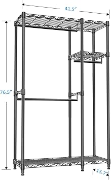 IZEUK Heavy Duty Garment Rack Wire Clothes Rack for Hanging Clothes (Black, 3 composition, 15.7 D x 43.3 W x 76.5 H)