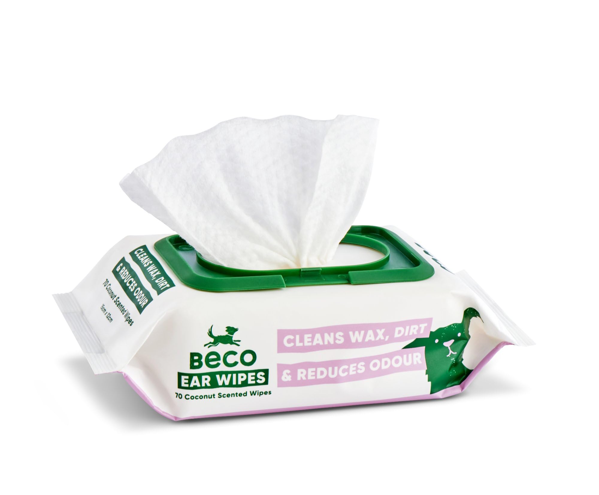Beco Dog Ear Cleaner Wipes - 1 Pack of 70, For Ear Wax & Dirt, Gentle Plant-Based Pet Grooming Wipes, Coconut Scented