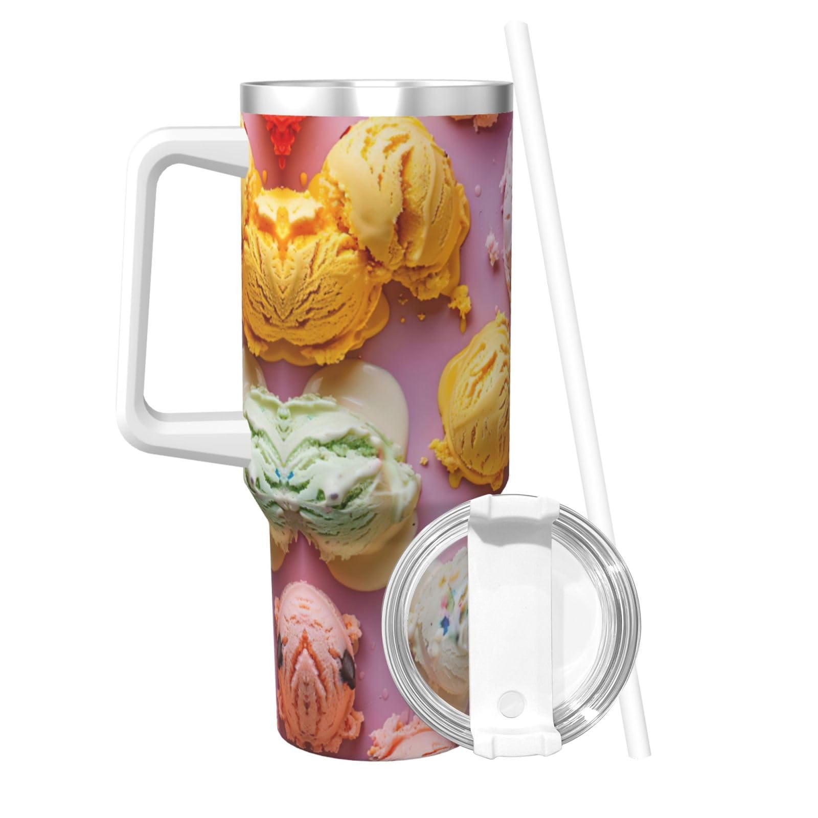Eisbecher mit Griff, Reisebecher, Trinkhalm, Edelstahl, für Wasser, Eistee, Kaffee, Geschenk