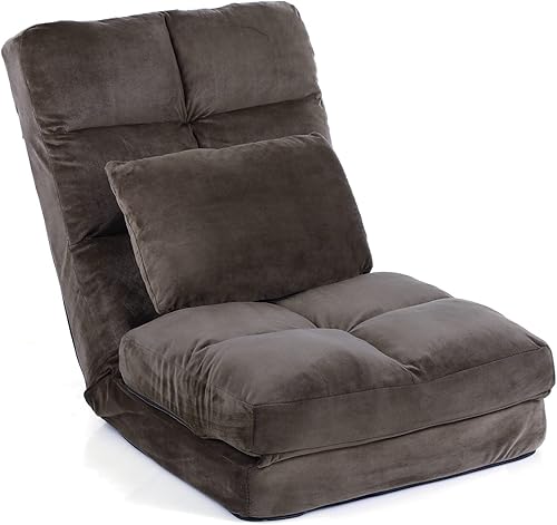 Miniatura 12 de Silla de suelo con respaldo para adultos, ajustable, 14 posiciones, sillas de videojuegos, tumbona plegable con almohada 8823 (negro) Negro