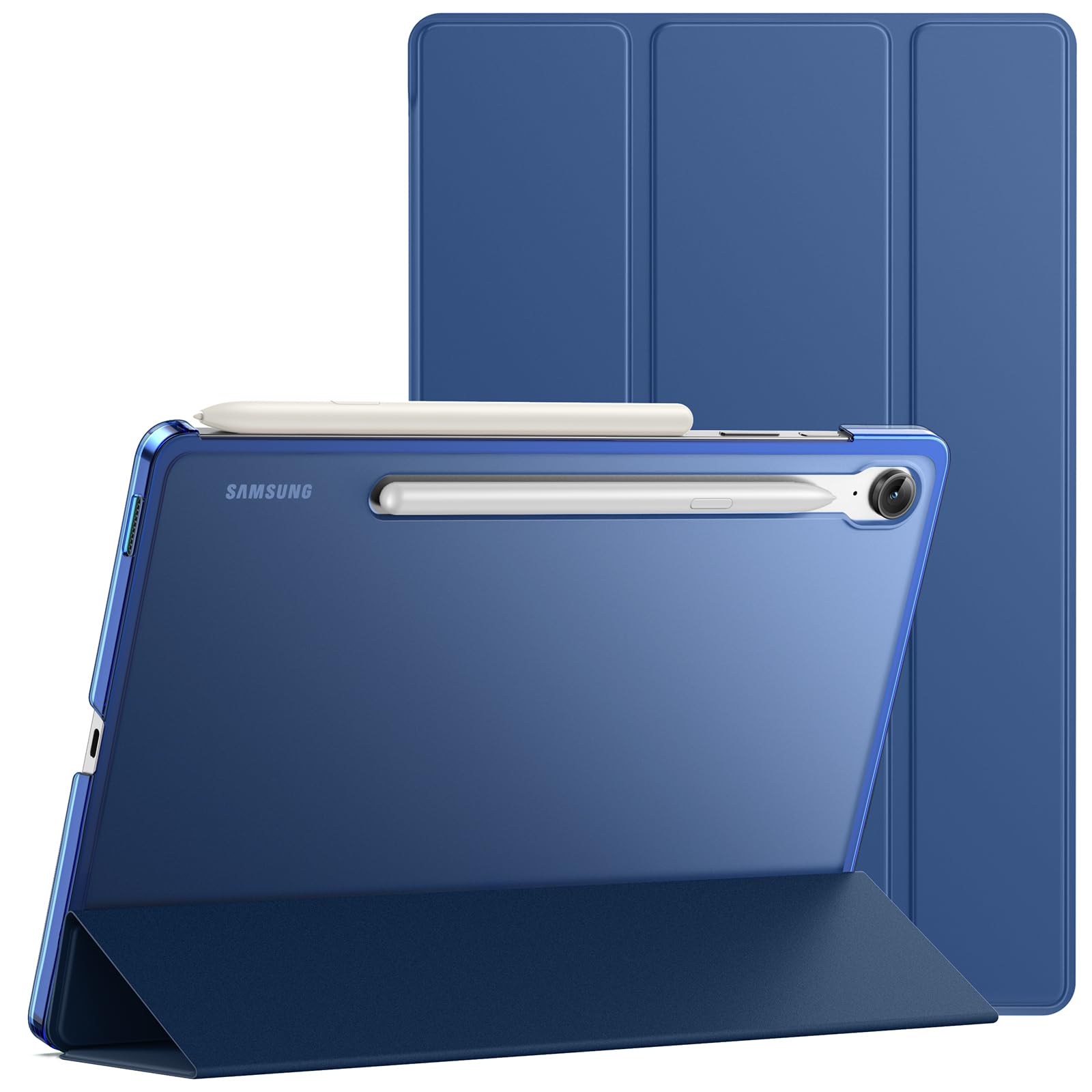 JETech Case for Samsung Galaxy Tab S10 Lite / S10 FE / S9 FE 10.9-Inch, Slim Translucent Back Tri-Fold Stand Protective Tablet Cover, Support S Pen Charging, Auto Wake/Sleep (Navy)
