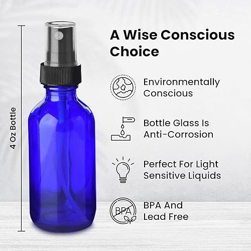 Miniatura 6 de CULINAIRE Botellas rociadoras de vidrio de 4 onzas para aceites esenciales, pequeñas botellas de spray de niebla fina, azul, paquete de 12