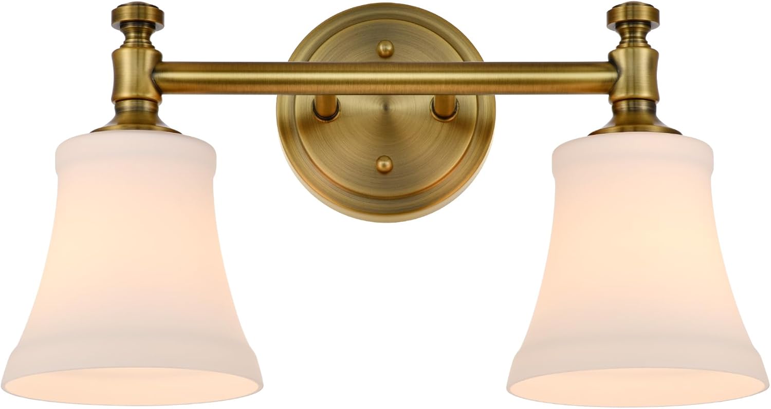 champagne bronze bathroom vanity light fixtures, traditional gold 2 lights wall sconce lighting with large opal glass shade, porch wall mount light fixture for bathroom, mirror cabinets hallway stairs champagne bronze 2-light