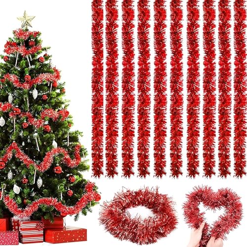 Guirnalda de Oropel Navideña, 10 Piezas Metálicas Brillantes, Espumillón para Árbol de Navidad, Decoraciones de Interior y Exterior (A)