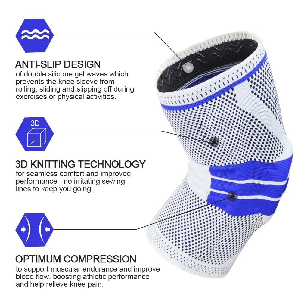 1 paire de genouillères de compression avec stabilisateurs latéraux et coussinet en gel de silicone pour la rotule, les déchirures du ménisque, le jogging pour l'arthrite, le brassard (rouge,