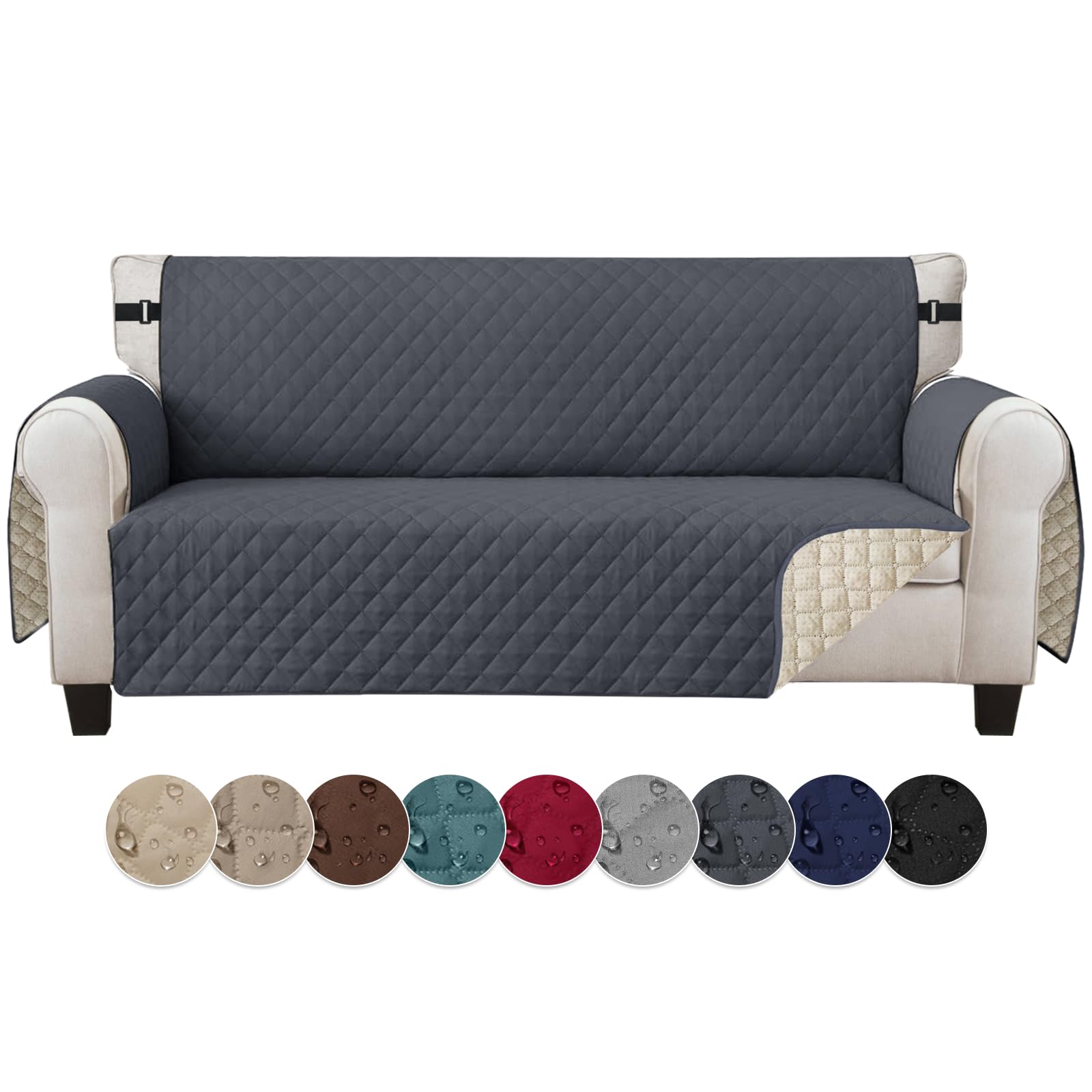 Jaotto Funda de Sofá Impermeable 4 Plazas Funda de Sofá Reversible Fundas Sofa Verano Antideslizante Protector para Sofa antigatos Arañazo Perros Mascotas,Gris Oscuro