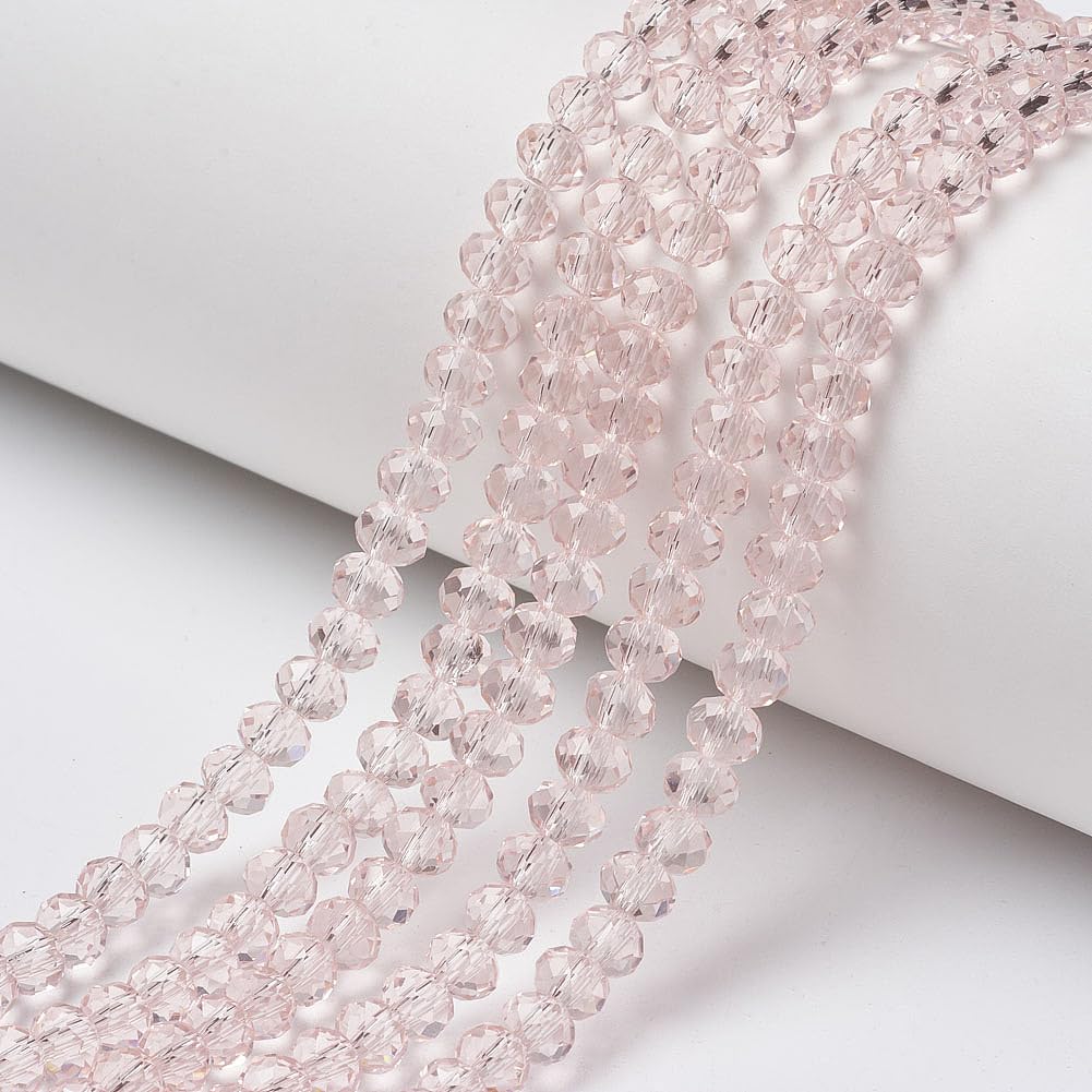Elecrelive 10 Strands Crystal Glass Beads for Craft, 6mm Faceted Rondelle Crystal Beads Loose Spacer Crystals 830pcs for Bracelets Necklaces Jewelry Suncatchers Making (Light Pink