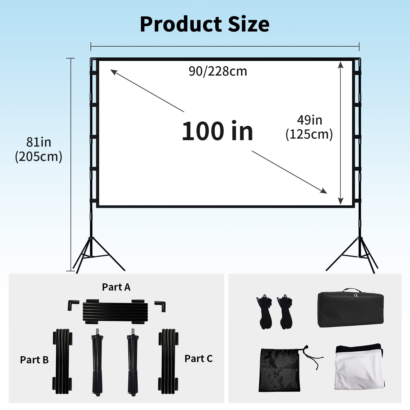 Écran Projection 100" Professionnel - Jardin/Entreprise - Projection Double Face pour Soirées Étoilées & Réunions - Structure Anti-Vent