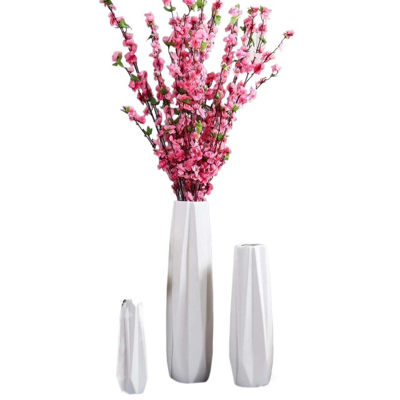 SnamicE Floor vase Ceramic Vase,Decorative Large,Floor, Large Floor Vase,White Ceramic Vase,Handcrafted,Sophisticated Vessel for Decorative Branches and Dried Flowers,White-61cm