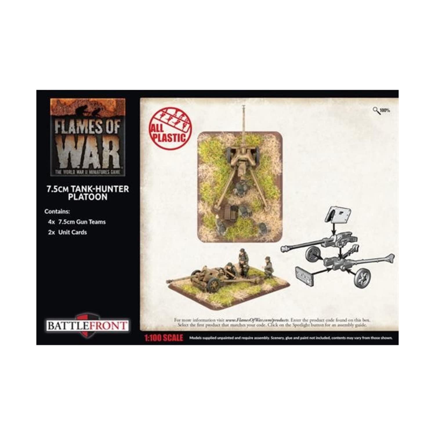 Flames Of War Late War German 7.5cm Tank Hunter Platoon - 1/100 Scale Plastic Model Kit With Unit Cards