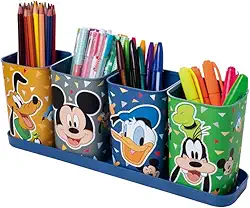 Kit 5 Peças Porta Canetas/Lápis/Objetos com Bandeja Plasútil Organizador de Mesa Escolar Infantil (Mickey)