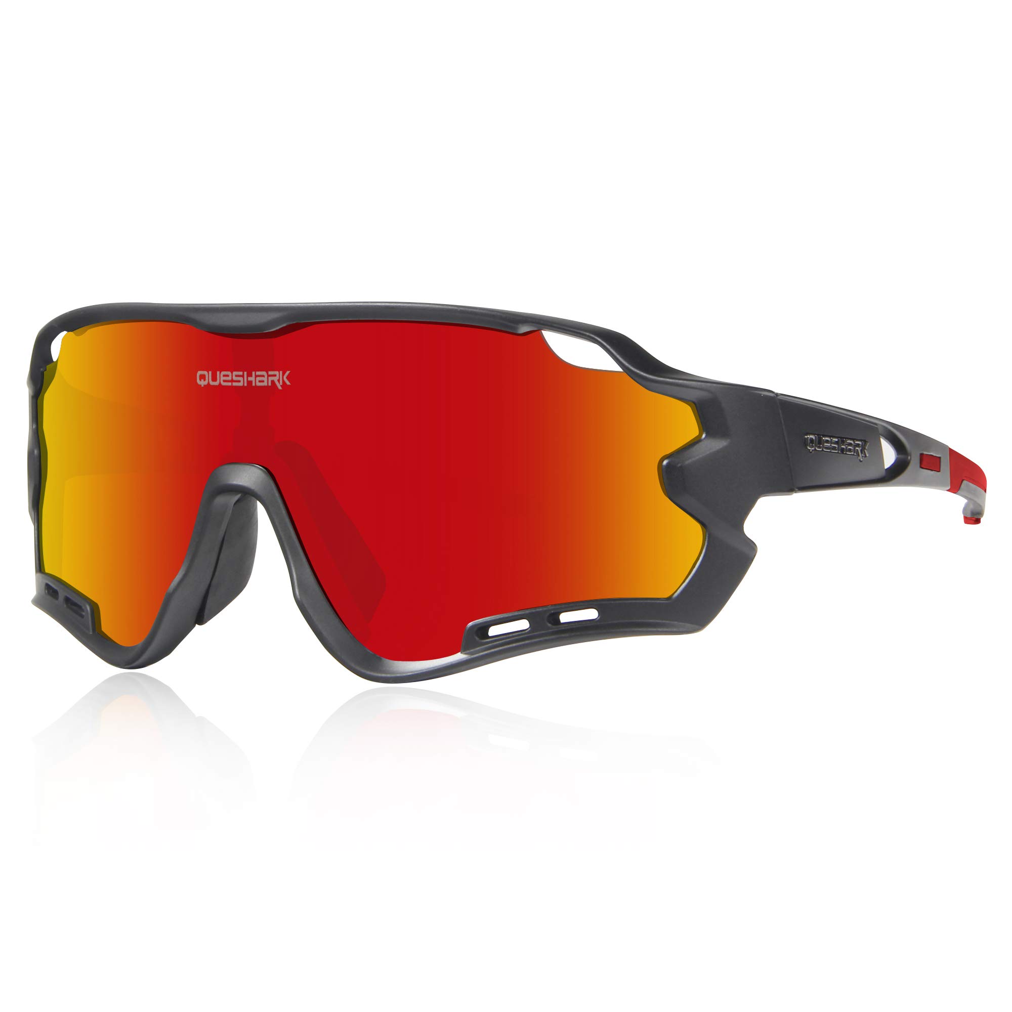 Queshark Polarizzati Occhiali Ciclismo con 4 Lenti Intercambiabili Occhiali Bici Occhiali Sportivi da Sole Anti UV da Uomo Donna per Corsa,MTB