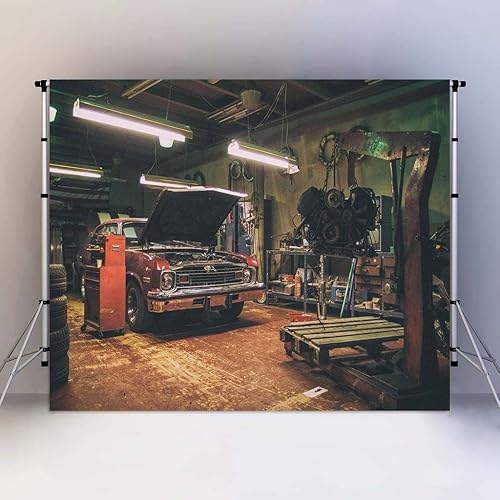 Fondos de garaje antiguos para fotografía de 7 x 5 pies, fondos de reparación de automóviles con temática de fiesta de fotos y accesorios de estudio