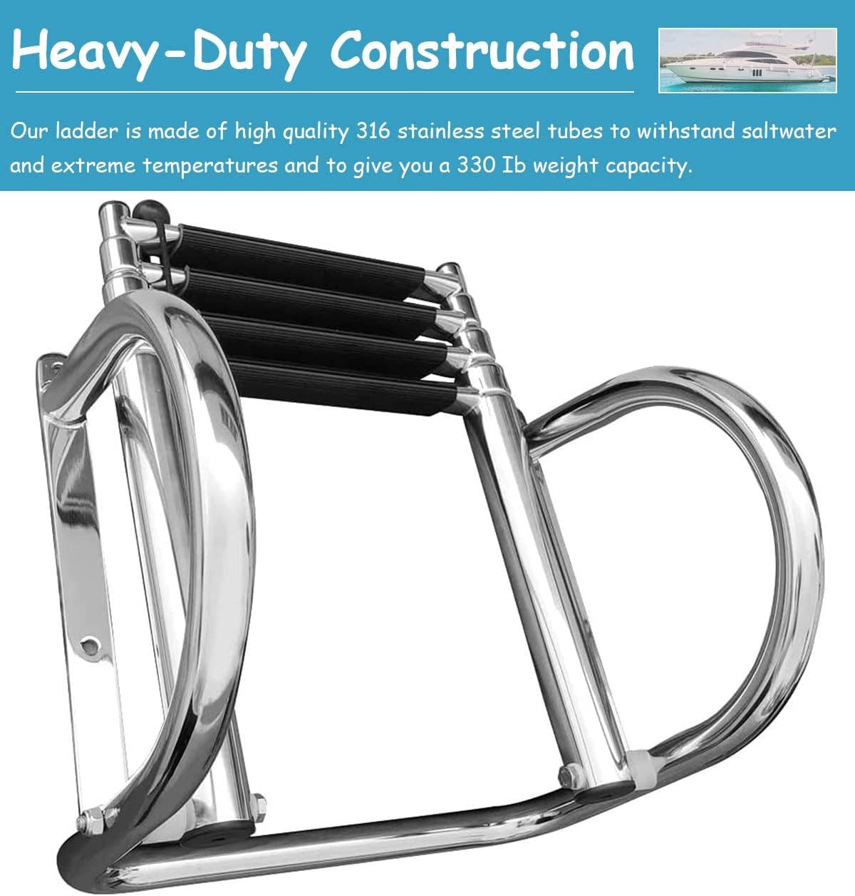 Telescopic Ladder for Pontoon Boat Pool Dock, 3/4 Step Swim Deck Ladder Folding Telescoping Rear Entry Inboard Ladders, Loads 300lbs (Color : 4 Step)