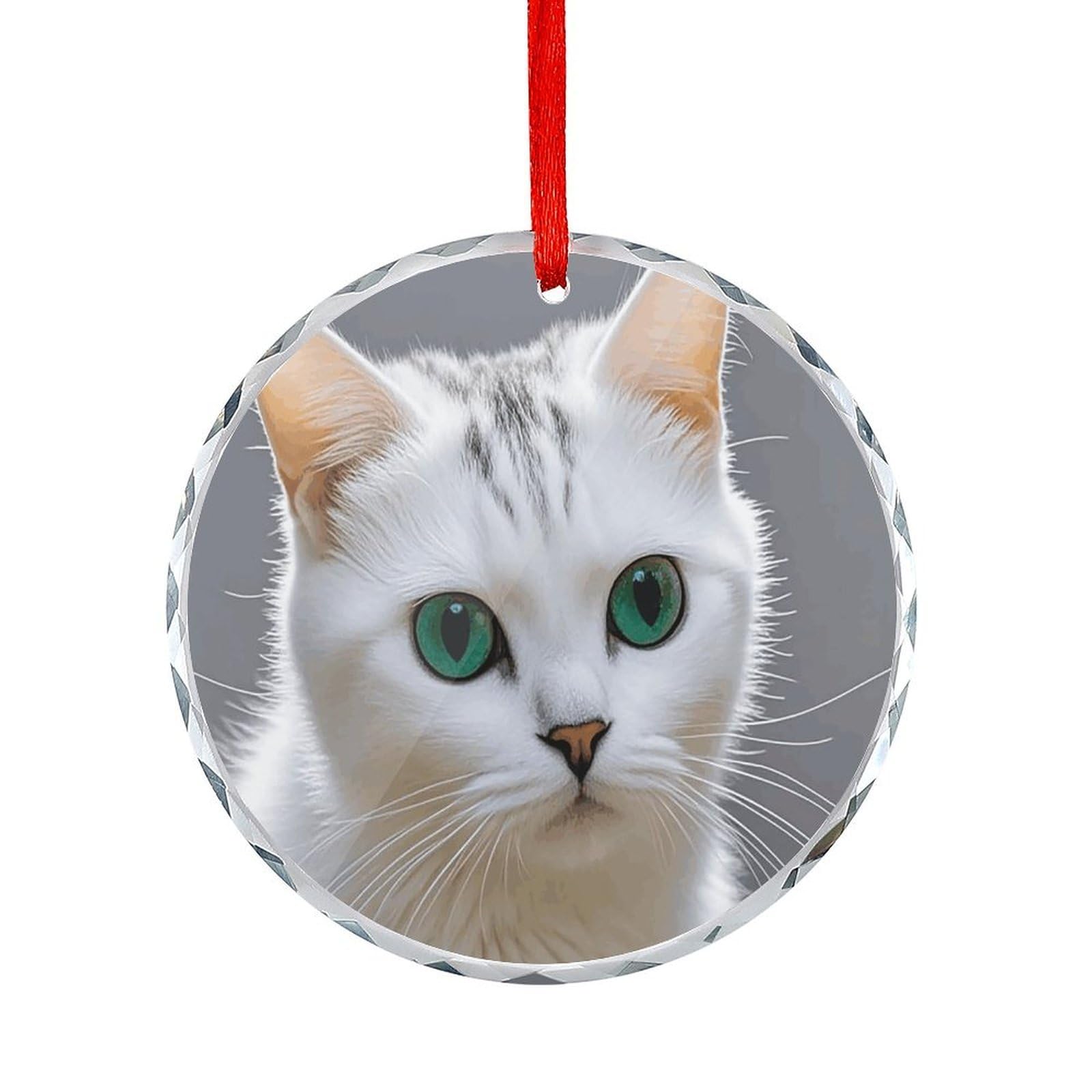 Btcowzrv Style Cute White Cat Round Ornament Hanging Pendant Decor