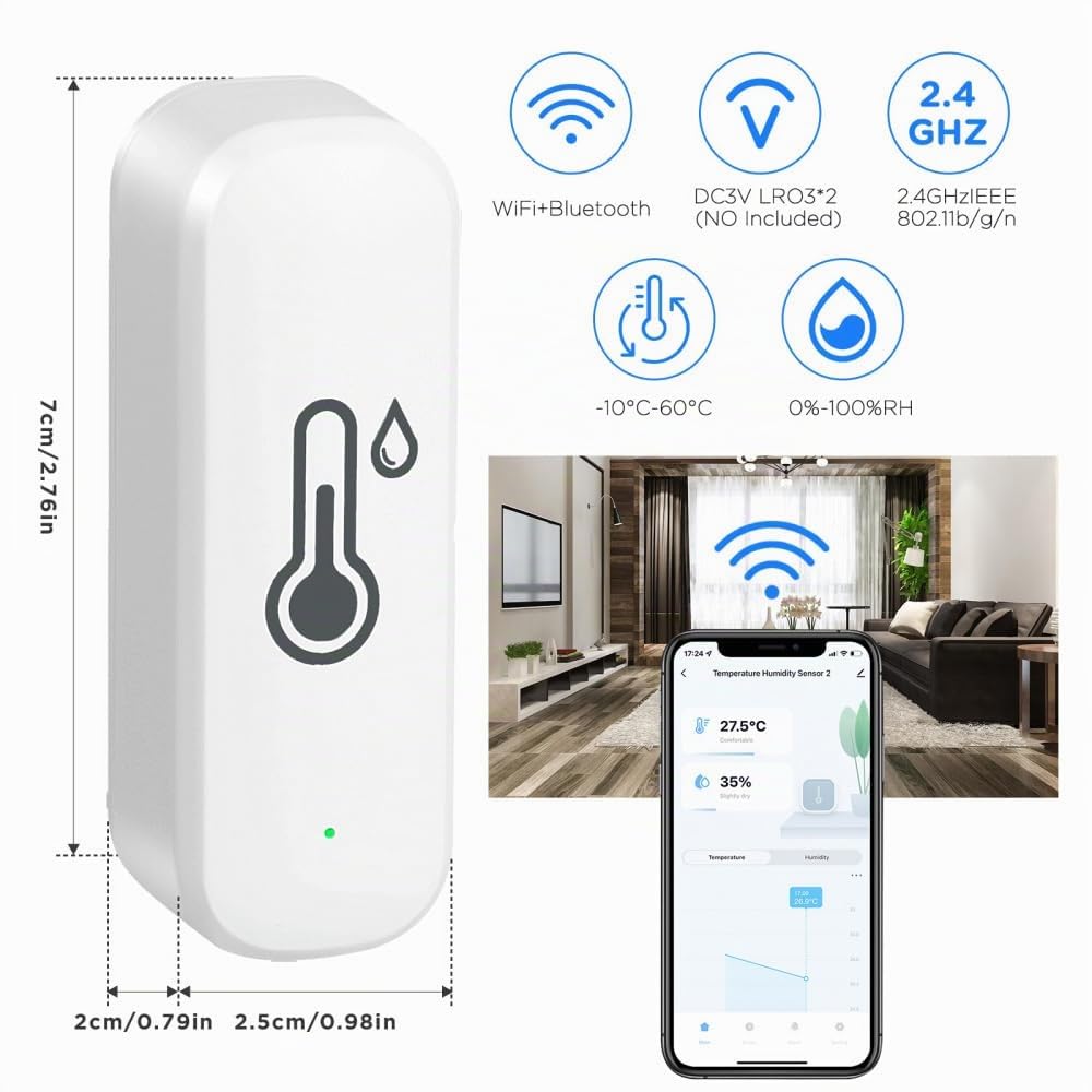 Wifi ThermomèTre HygromèTre IntéRieur-Capteur De TempéRature Sans Fil Avec Enregistreur De DonnéEs, Surveillance à Distance Et Alarme Via L'Application Tuya-Compatible Avec Alexa, Google (Lot De 4)