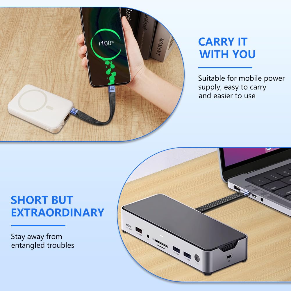 OFFCUP Kabel USB C Court, 2 szt. 240 W Typ C Mâle Vers Mâle/Femelle 40 Gbps Kabel do szybkiego przesyłu danych Souple FPC Mini-USB do telefonu Przenośny smartfon Tablet Appareil