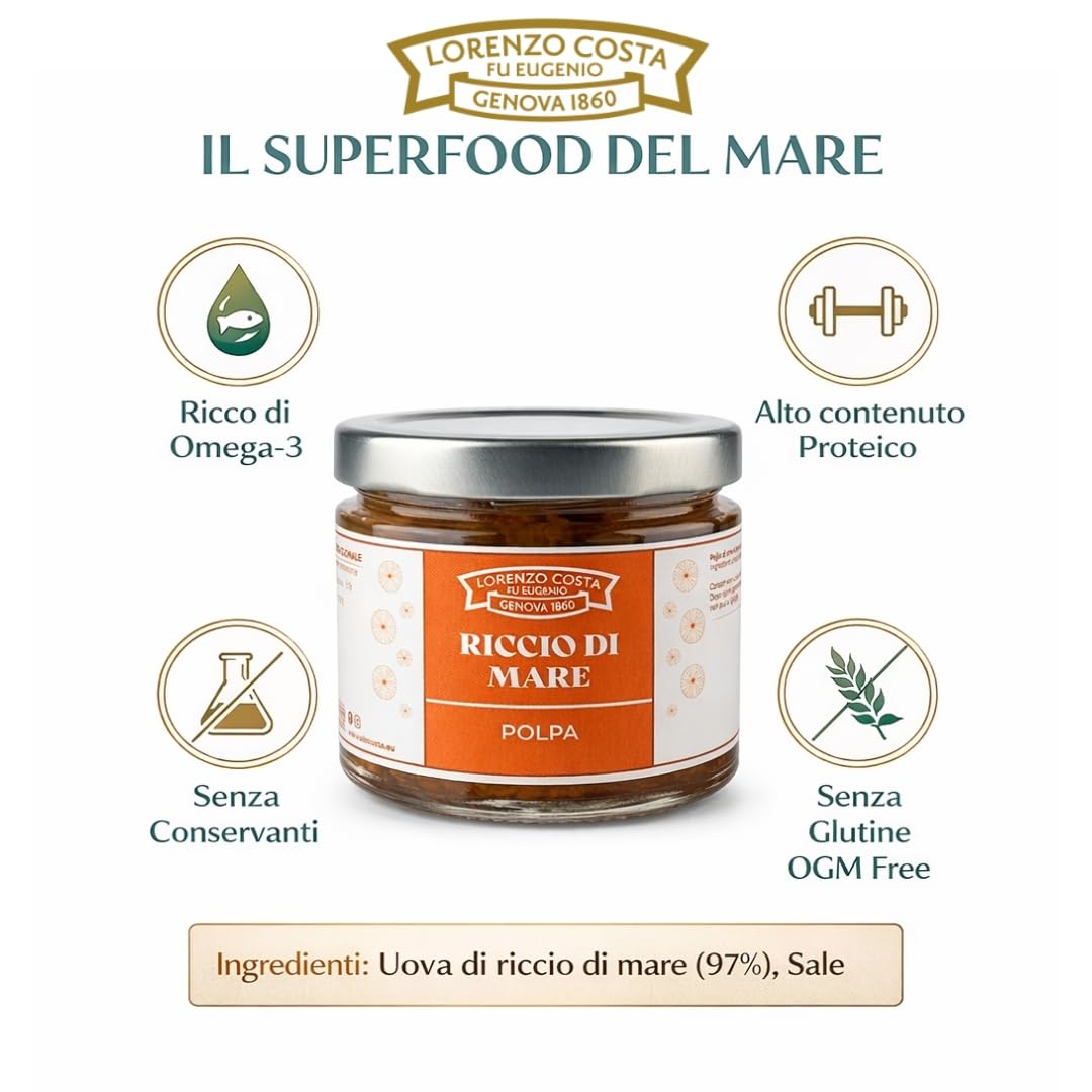 Lorenzo Costa fu Eugenio – Polpa di Riccio in Vasetto – 100% Naturale e Artigianale – Oro del Mediterraneo per Primi Piatti di Mare – 55g