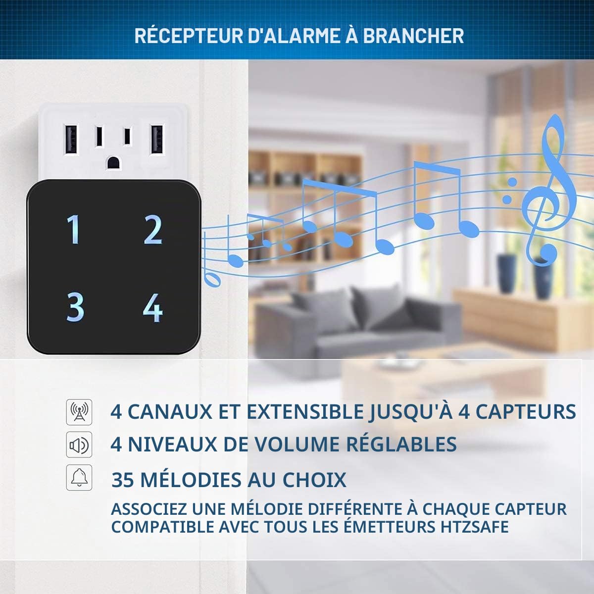 HTZSAFE Alarme d'allée solaire de 0.6 km,Portée de capteur jusqu'à 2.1 m,Système d'alerte de sécurité DIY,1 récepteur et 2 capteurs