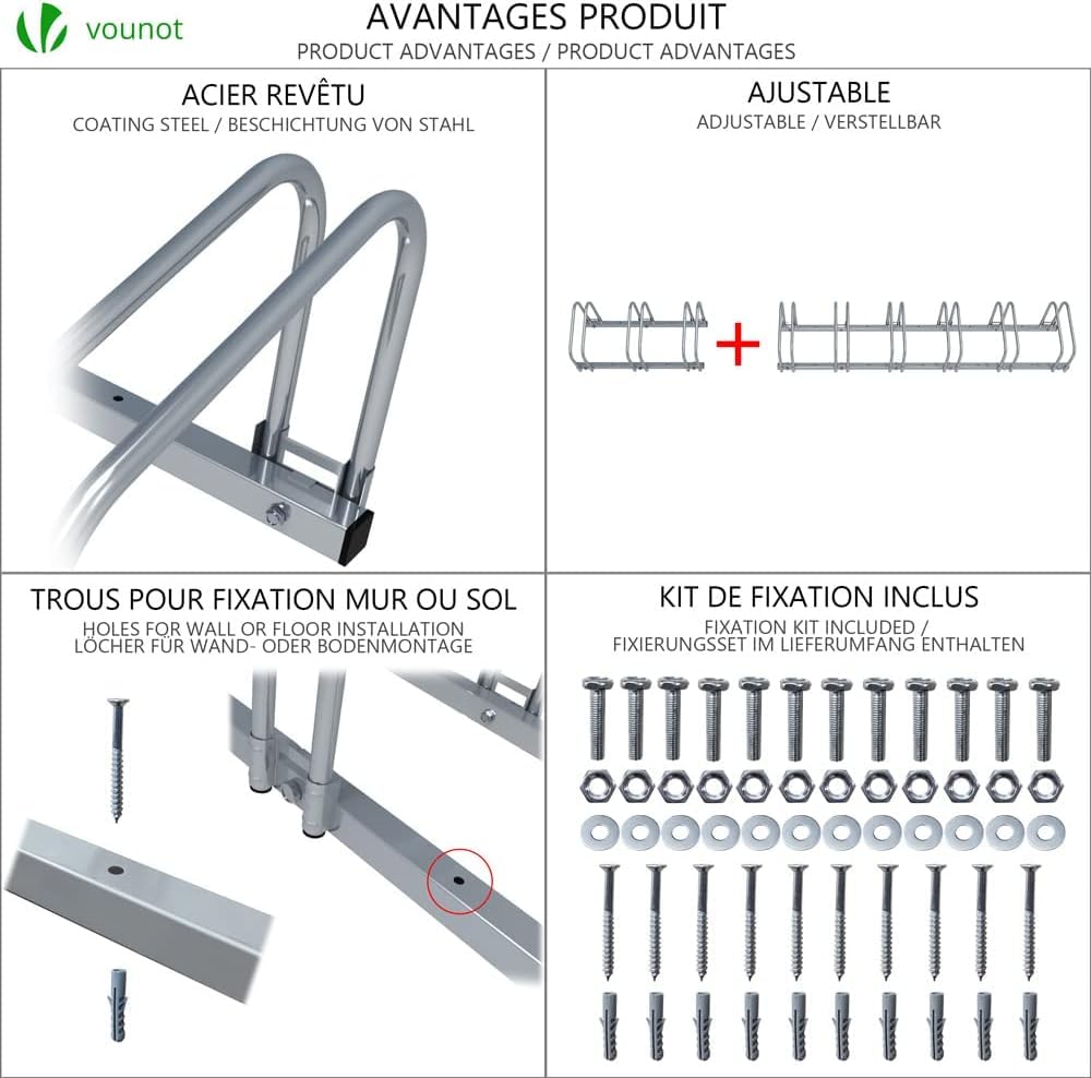 Système range vélo râtelier inclinable 5 vélos garage pratique au sol