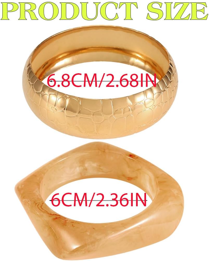ACEDRE Chunky Acrylic Bangle Bracelet Gold Resin Statement Bangles Set for Women - Image 4