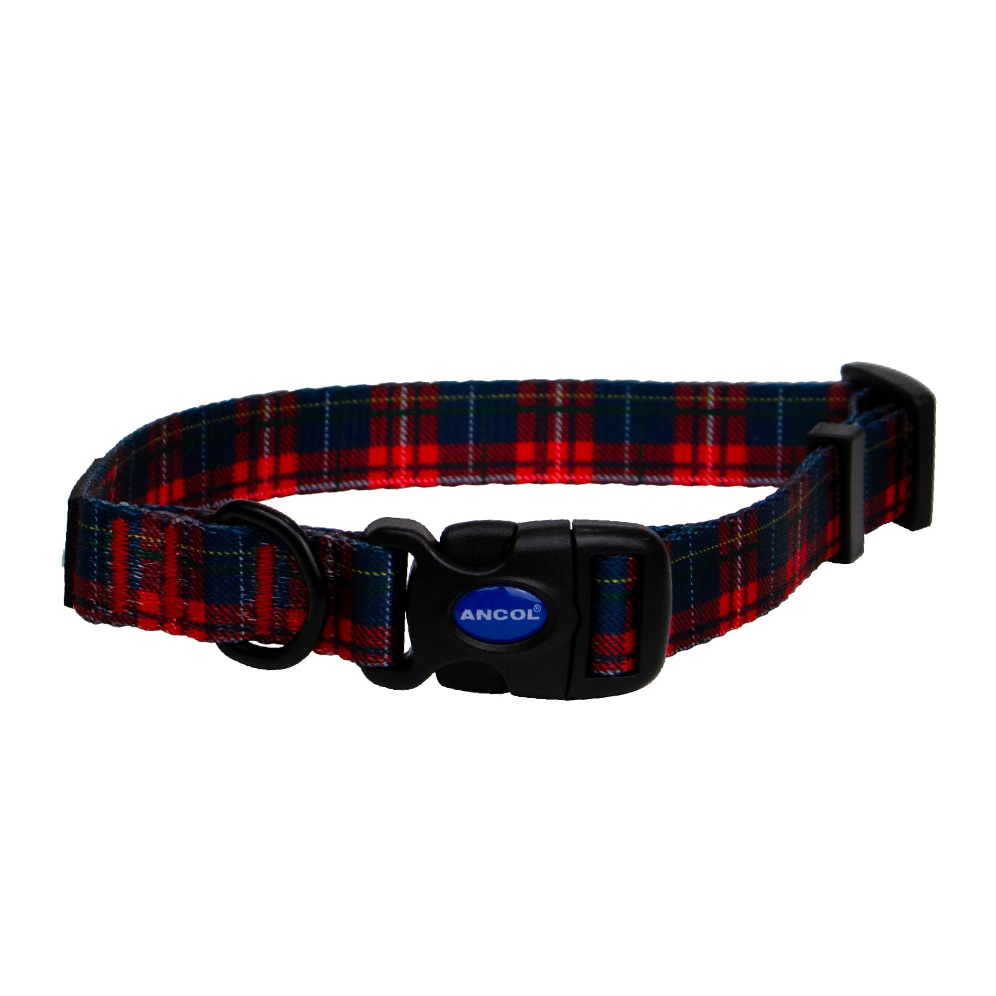Ancol Soho Round Dog Collar Tartan Patterned - 100% Recycled Fabric Comfortable Pet Accessory - Sturdy Adjustable Buckle Puppy Neckband - Large