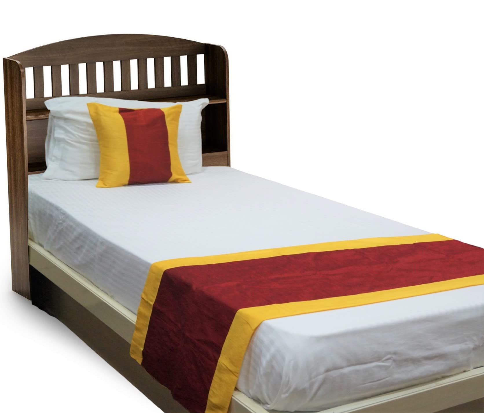 Vissage Raw Silk Single Bed Runner with 1 Cushion Cover : Red & Yellow-picture-10