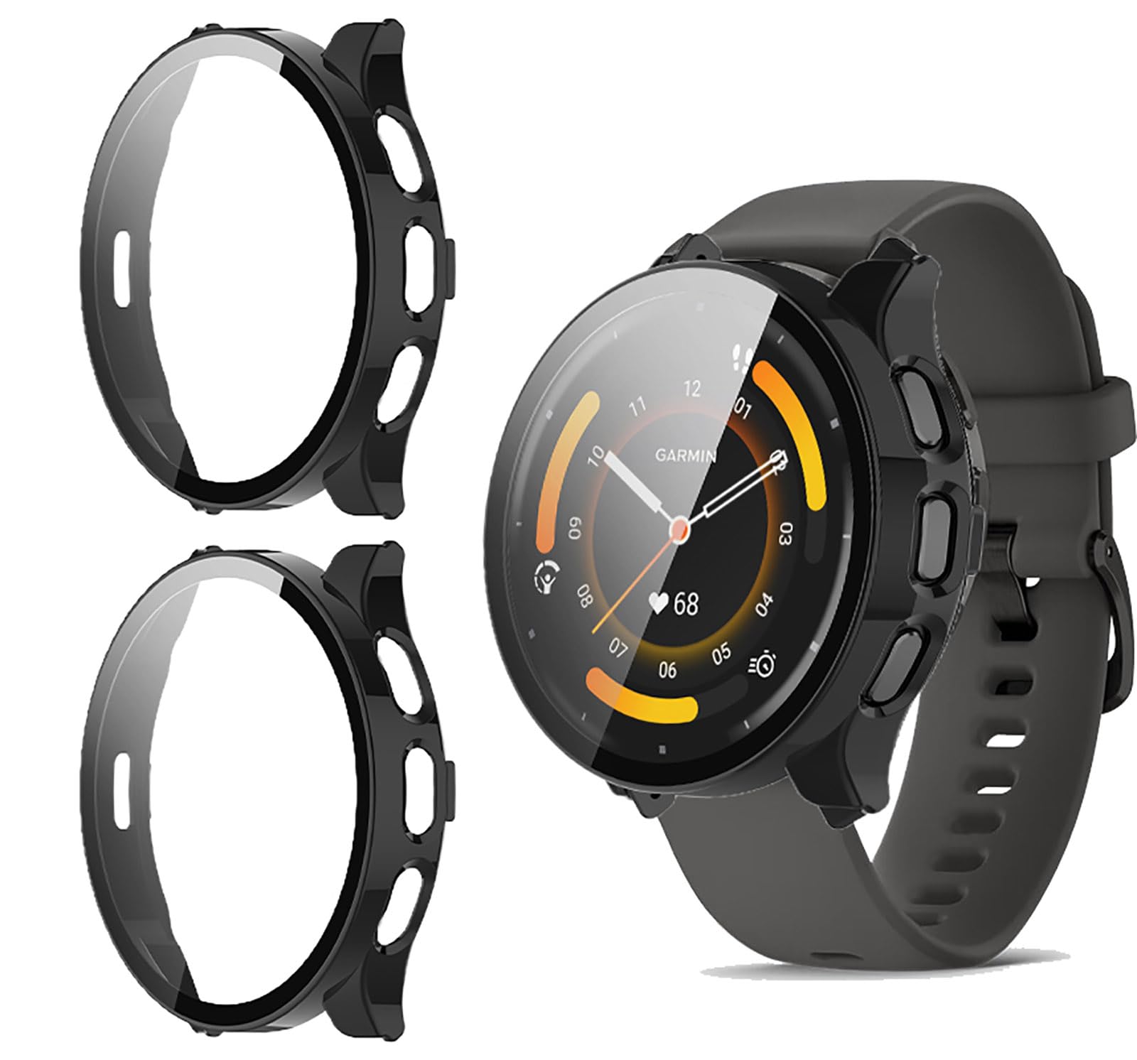 GIOPUEY [2 PACK Case Compatible with Garmin Venu 3 45mm, Glass Protective Film + Hard Plastic Bezel, Garmin Venu 3 45mm Cover - black+black