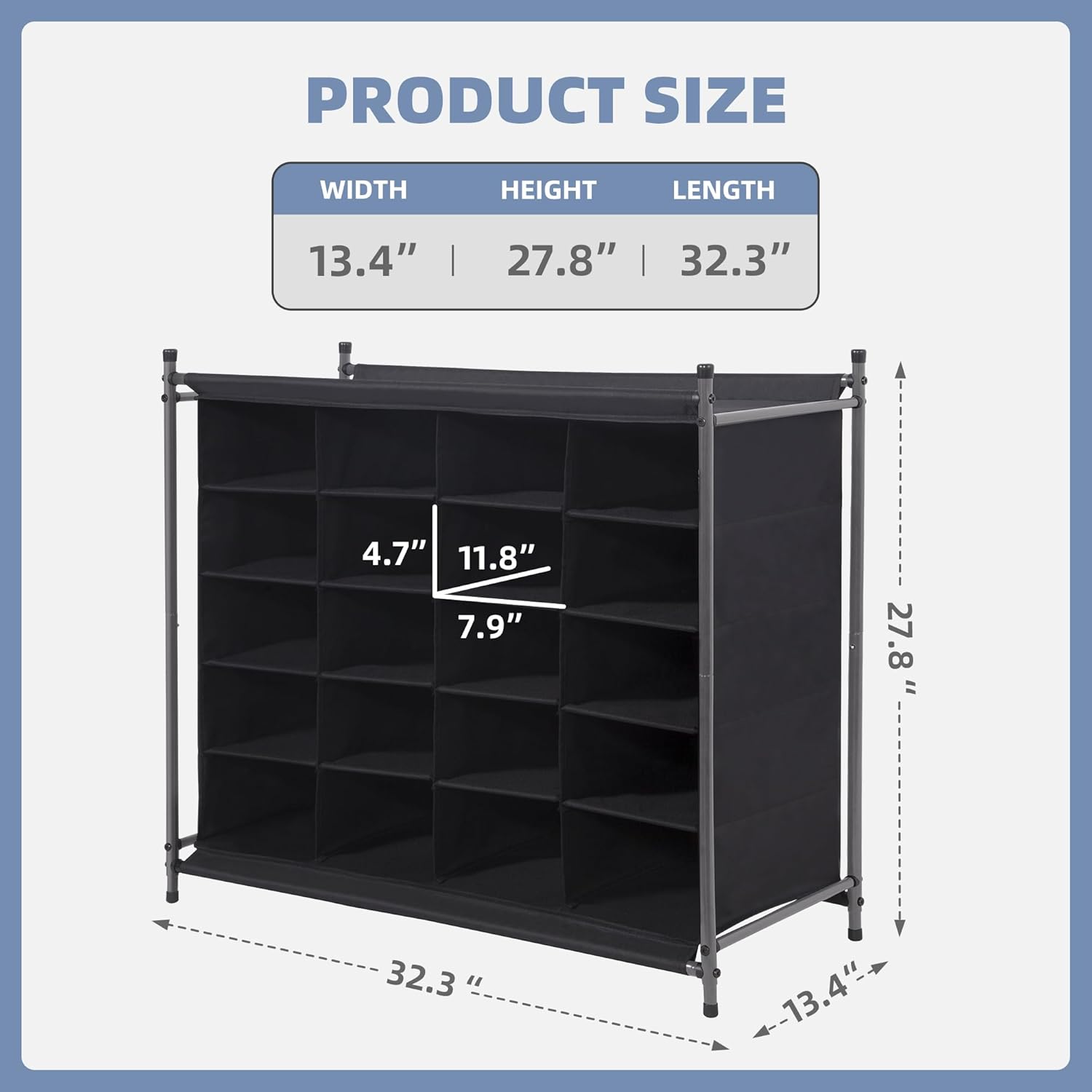 STORAGE MANIAC Stackable Shoe Cubby Organizer, Free Standing Shoe Cube Rack for Entryway, Bedroom, Apartment, Closet, 20-Cube Black