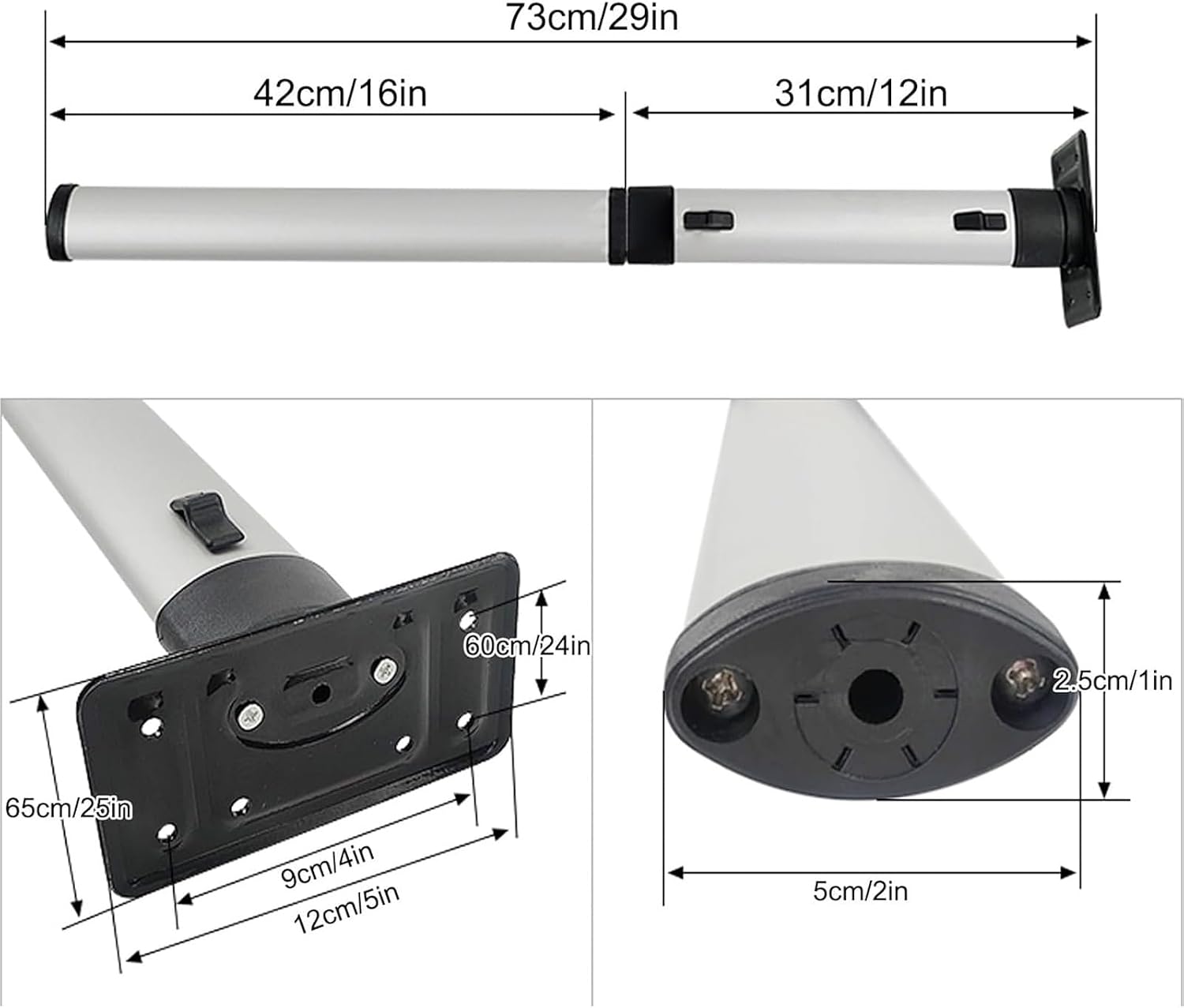 29" Foldable RV Table Leg, Aluminum Alloy Wall Mounted Folding Table Leg Adjustable Height Motorhome Accessories for Camper, Caravan, Yacht, Balcony Furniture